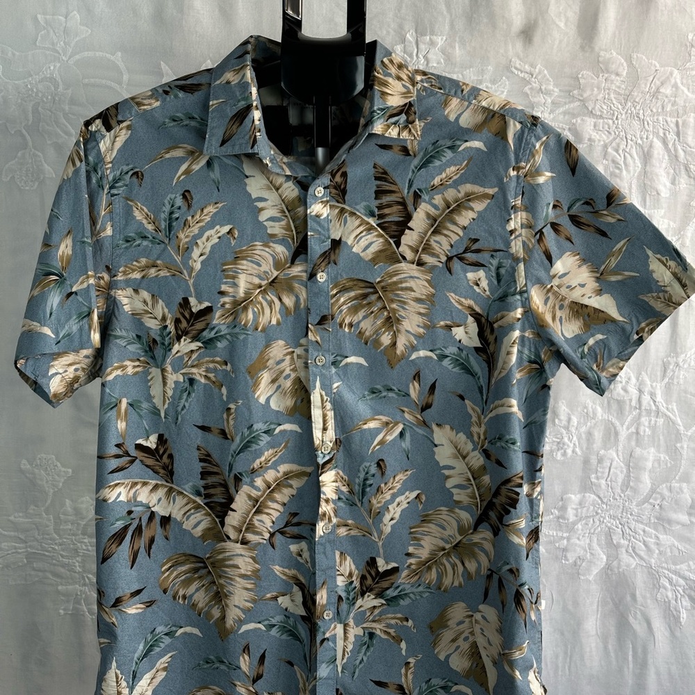 Denim & Flower Ricky Singh Blue Tropical Leaf Button Up Shirt Men’s XL - Picture 10 of 15